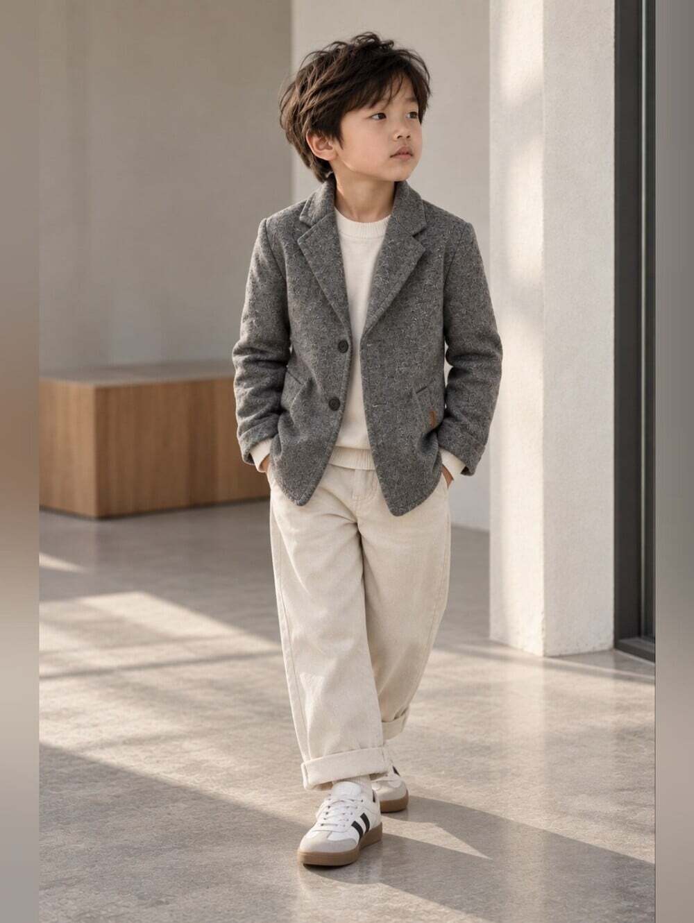 Zara Kids Boys Gray Wool Look Lined Blazer Jacket Preppy 6Y